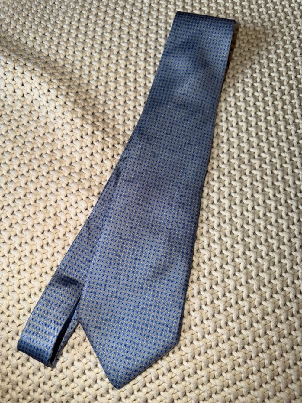 Balmain Navy Blue Micro-Pattern Silk Tie